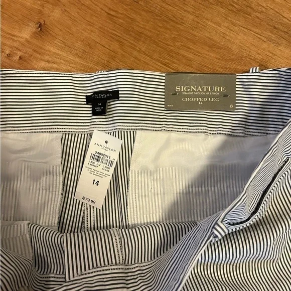 NWT Ann Taylor Factory Blue & White Pinstripe Cropped Trouser Women’s size 14 - Picture 3 of 9